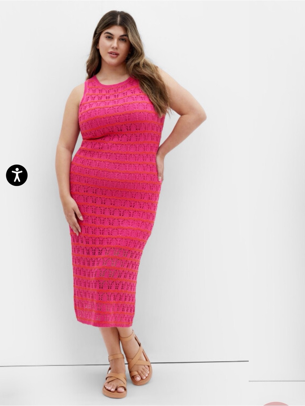 NWT City Chic Crochet Stripe Dress - pink Sleeveless Hot Pink Size 20